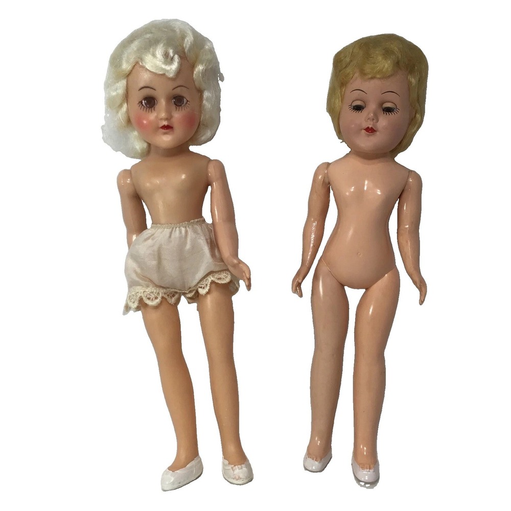 Vintage 1950's? Two Hard Plastic 10" Blinking Eyes Blonde Hair Dolls Unmarked